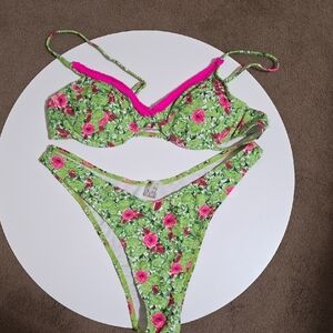 Floral Green & Pink Bikini Set